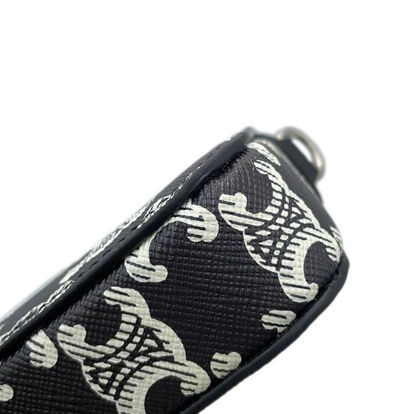 CELINE Triomphe HorizontalPouch Shoulder Bag PVC/Leather Black/White 10L272FSQ - Picture 3 of 14